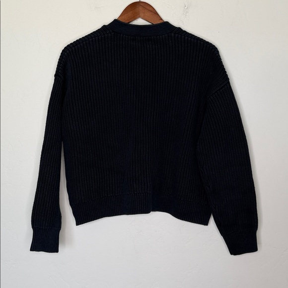 Quince Organic Cotton Fisherman Boxy Cropped Cardigan Navy Size Medium - Picture 5 of 5